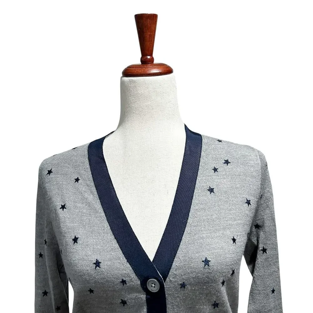 J.Crew Cardigan Small Harlow Star Blue Cardigan Merino Wool Blend Pocket Sweater